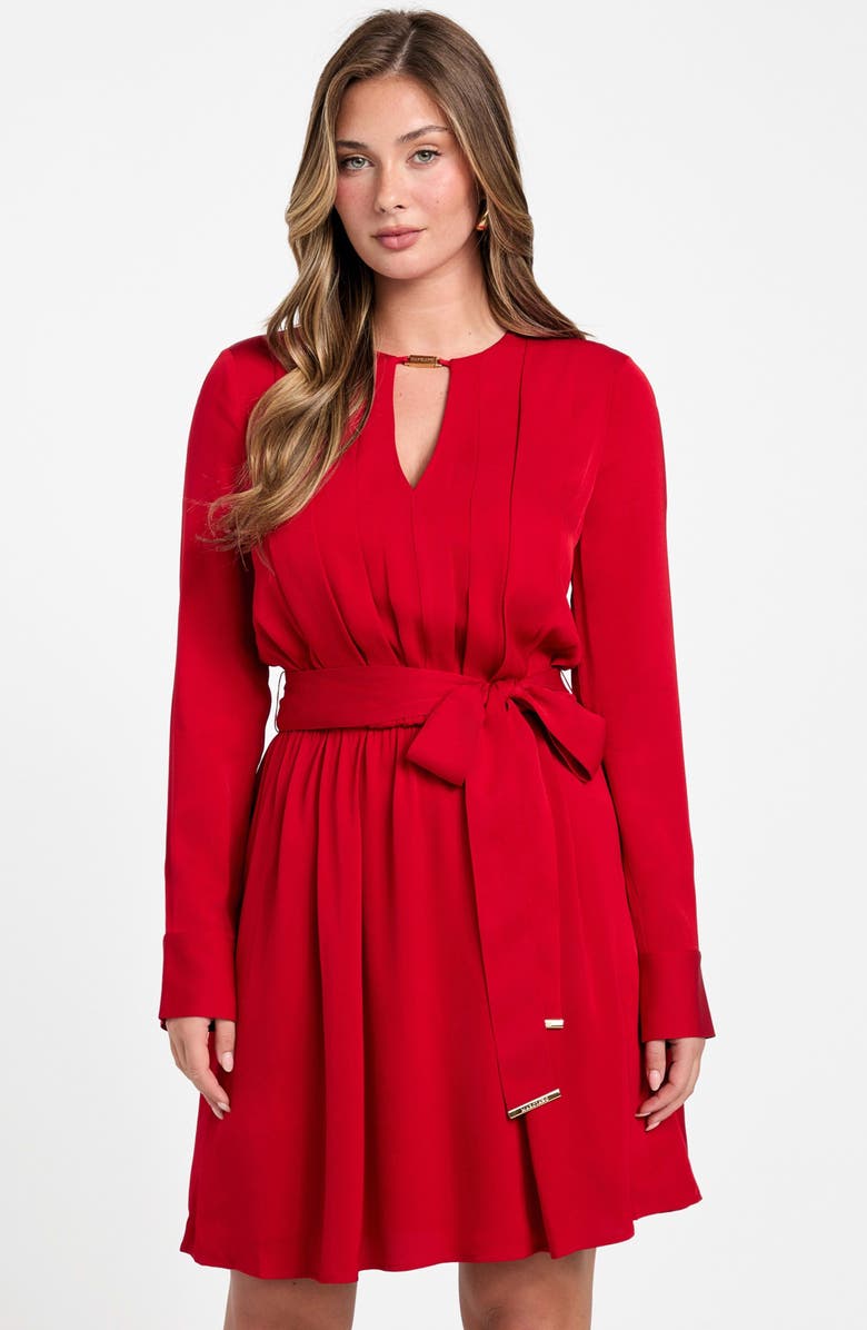 Marciano Anita Pleated Long Sleeve Dress, Alternate, color, Samba Red Vibes