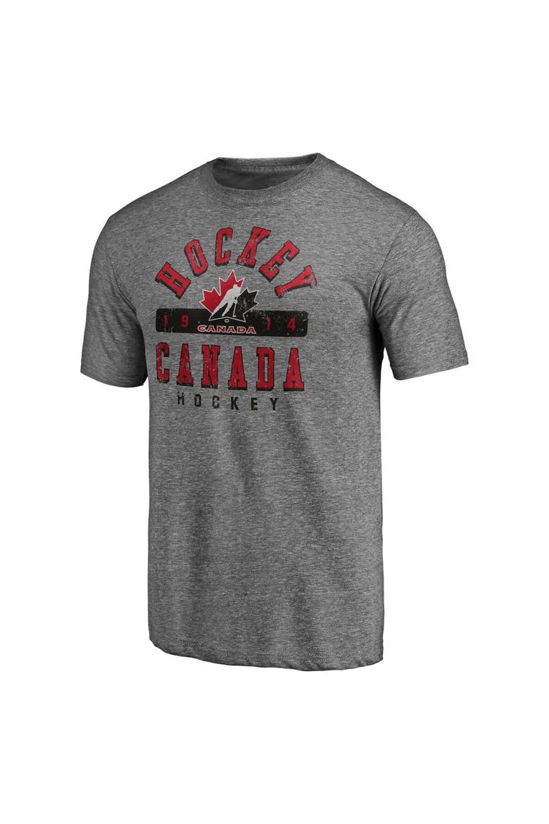 Men's  Heather Gray Hockey Canada Drop the Gloves Tri-Blend T-Shirt, Alternate, color, Heather Gray