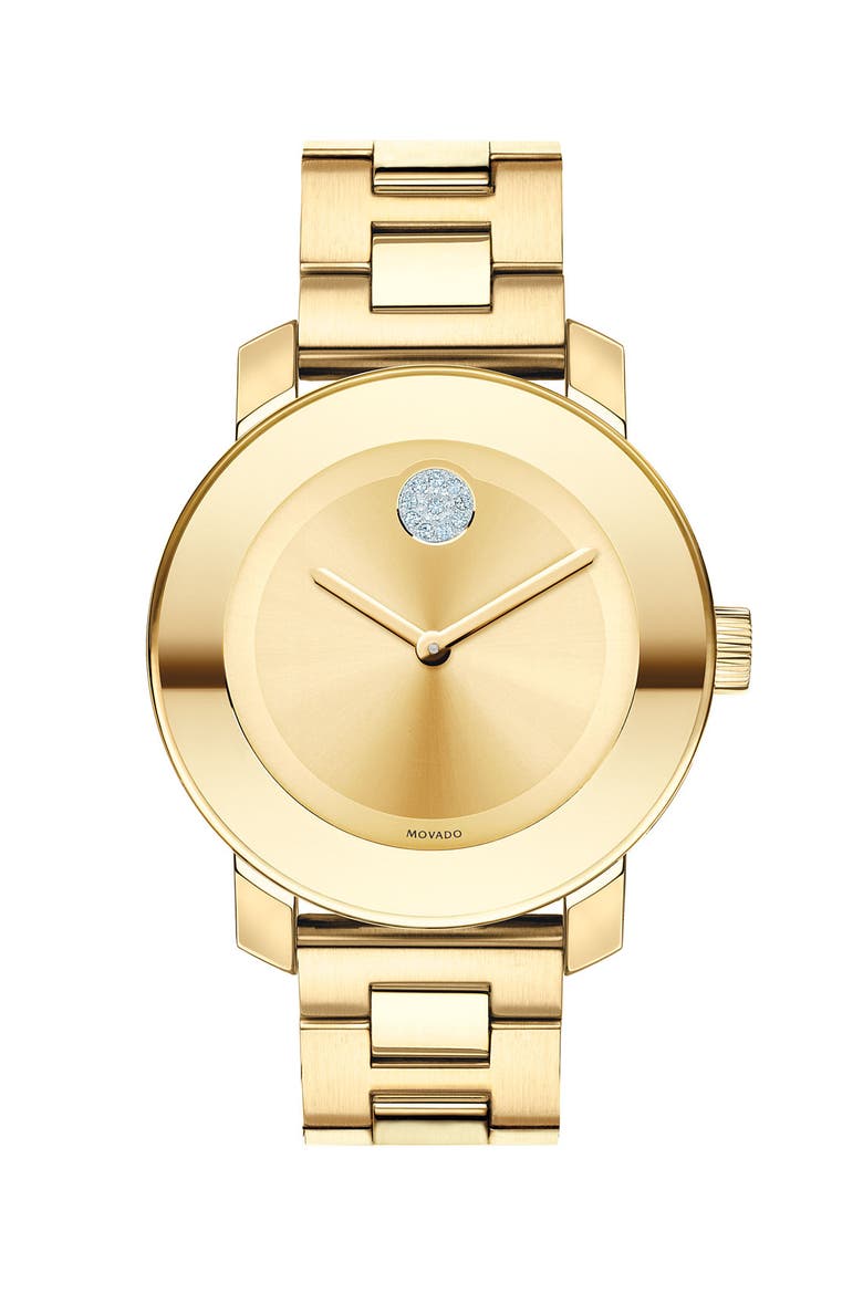 Bold Crystal Marker Bracelet Watch, 37mm, Main, color, GOLD