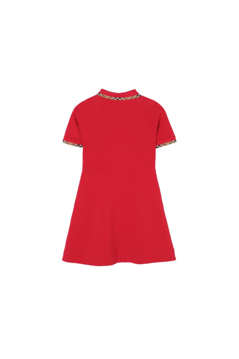 Girls' Check Trim Cotton Polo Shirt Dress, Alternate, color, Bright red