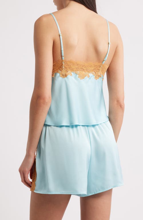 Open Edit Lace Trim Satin Short Pajamas In Blue