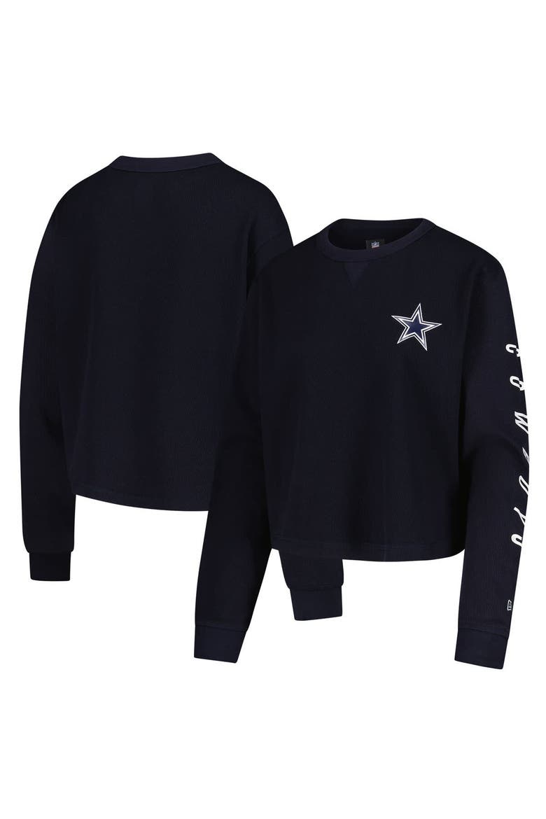 Women's New Era  Navy Dallas Cowboys Thermal Cropped Long Sleeve T-Shirt, Main, color, Navy