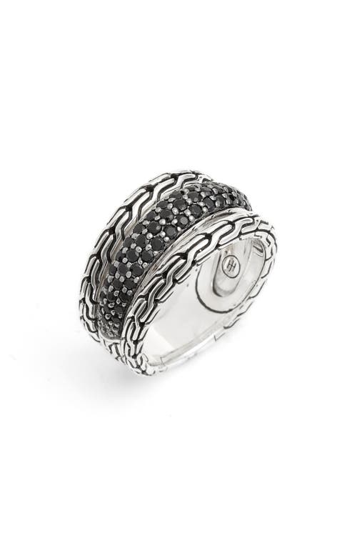 John Hardy Classic Chain Multirow Ring In Silver/black Sapphire