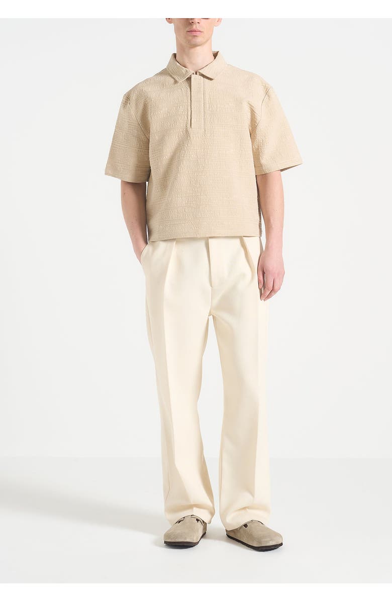 Manière De Voir Simon Boxy Textured Polo Shirt, Main, color, Beige