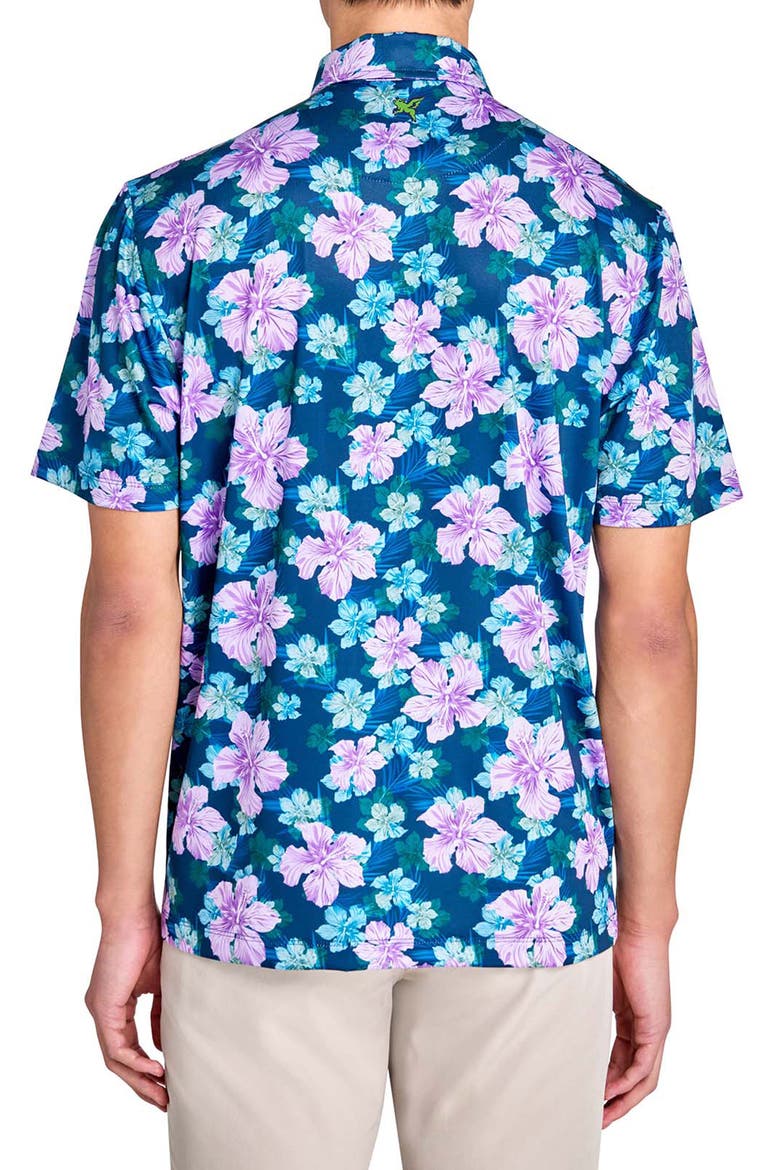 Regular Fit Layered Hibiscus Recycled Performance Golf Polo, Alternate, color, NAVY/PURPLE