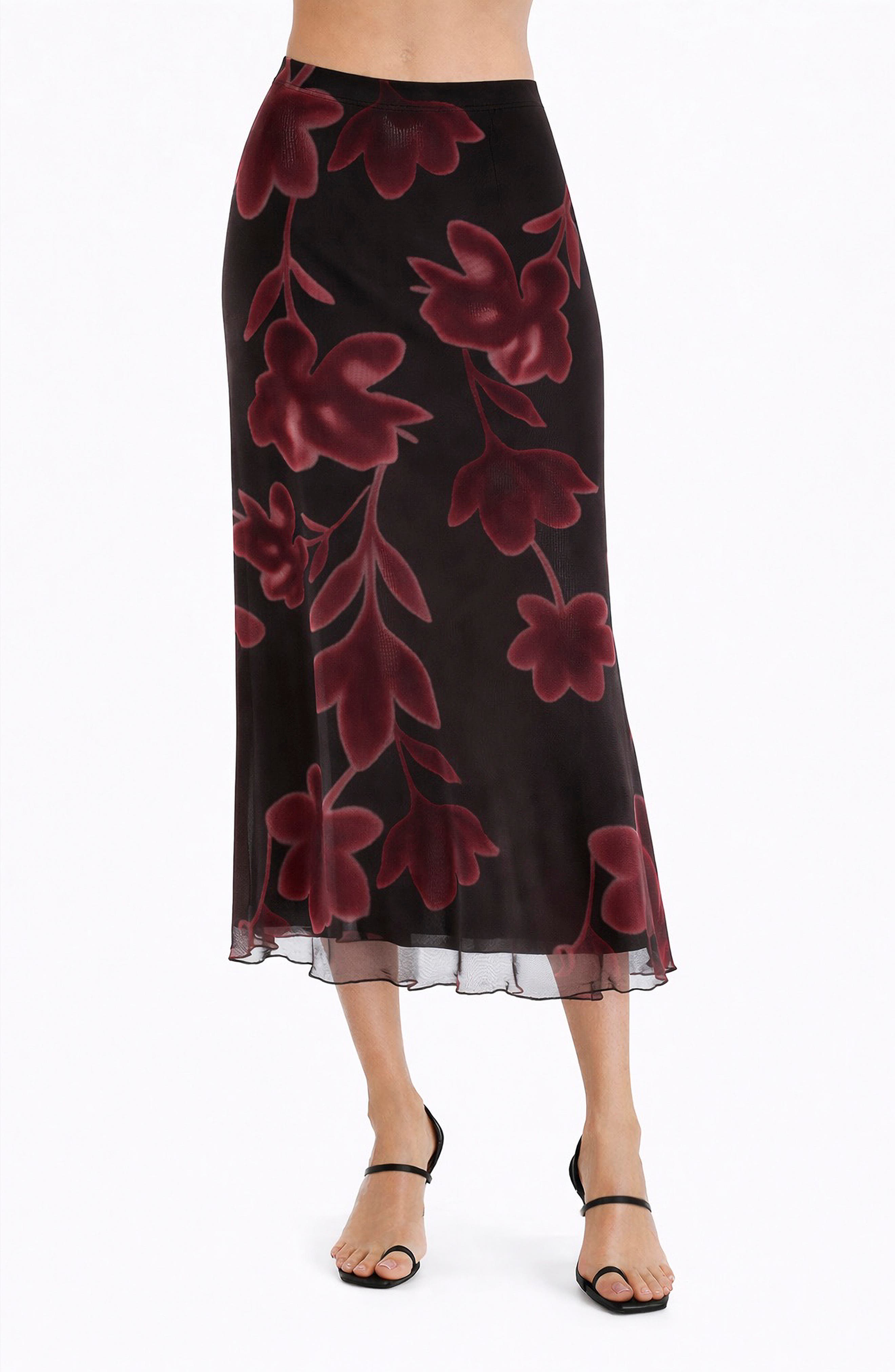 TASH AND SOPHIE Floral Mesh Midi Skirt