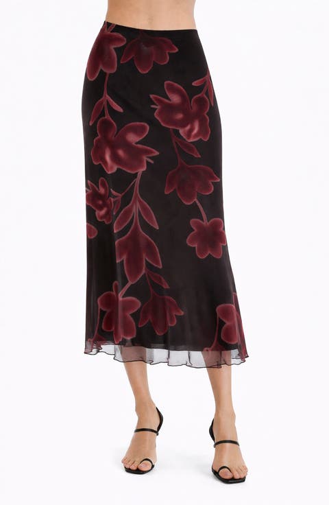 Floral Mesh Midi Skirt