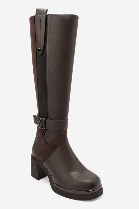 Cube Block Heel Knee High Zip Boot