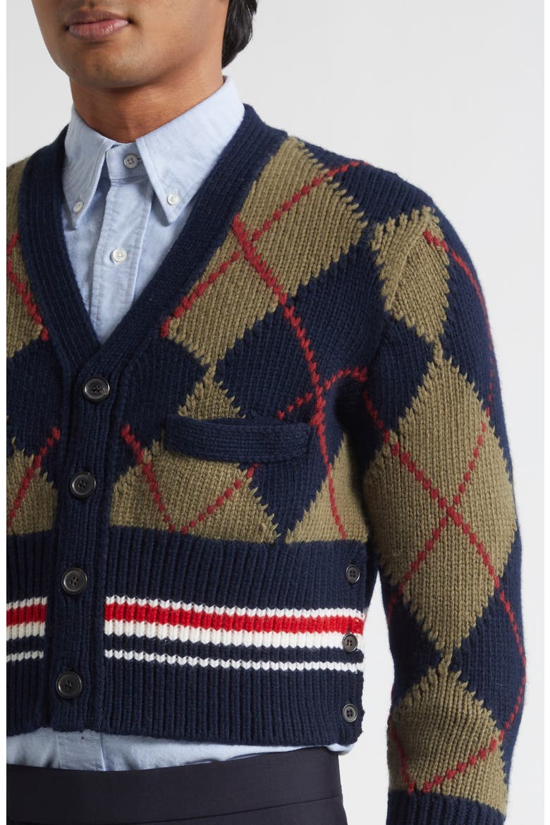 Argyle Intarsia Shrunken Virgin Wool Blend Cardigan, Alternate, color, NAVY
