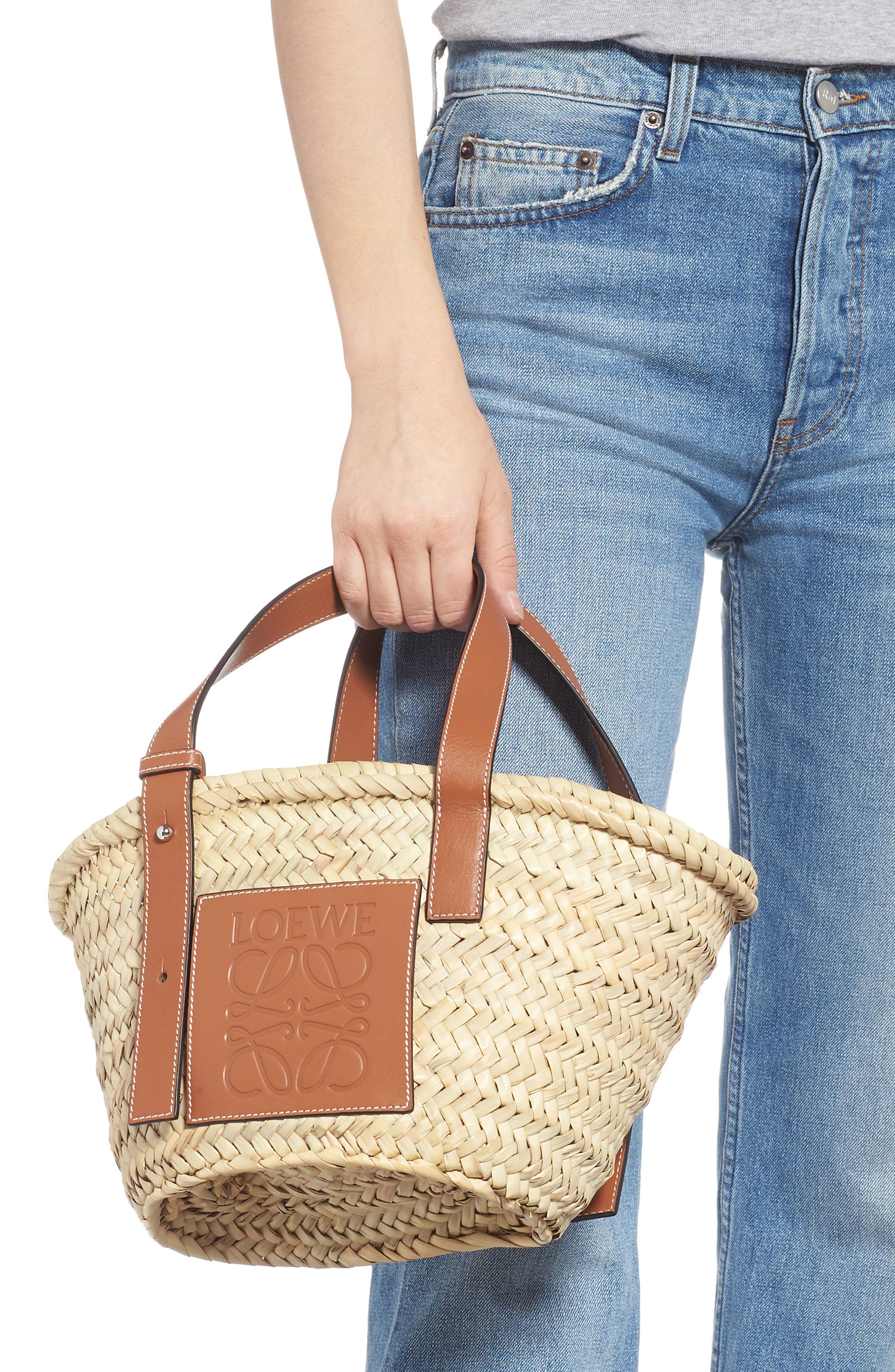 Loewe Small Logo Straw Tote, Alternate, color, 