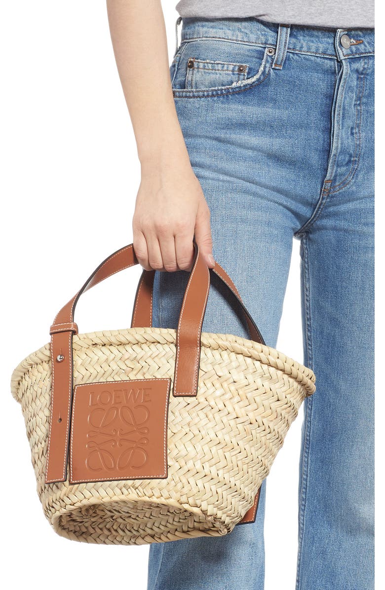 Loewe Small Logo Straw Tote, Alternate, color,