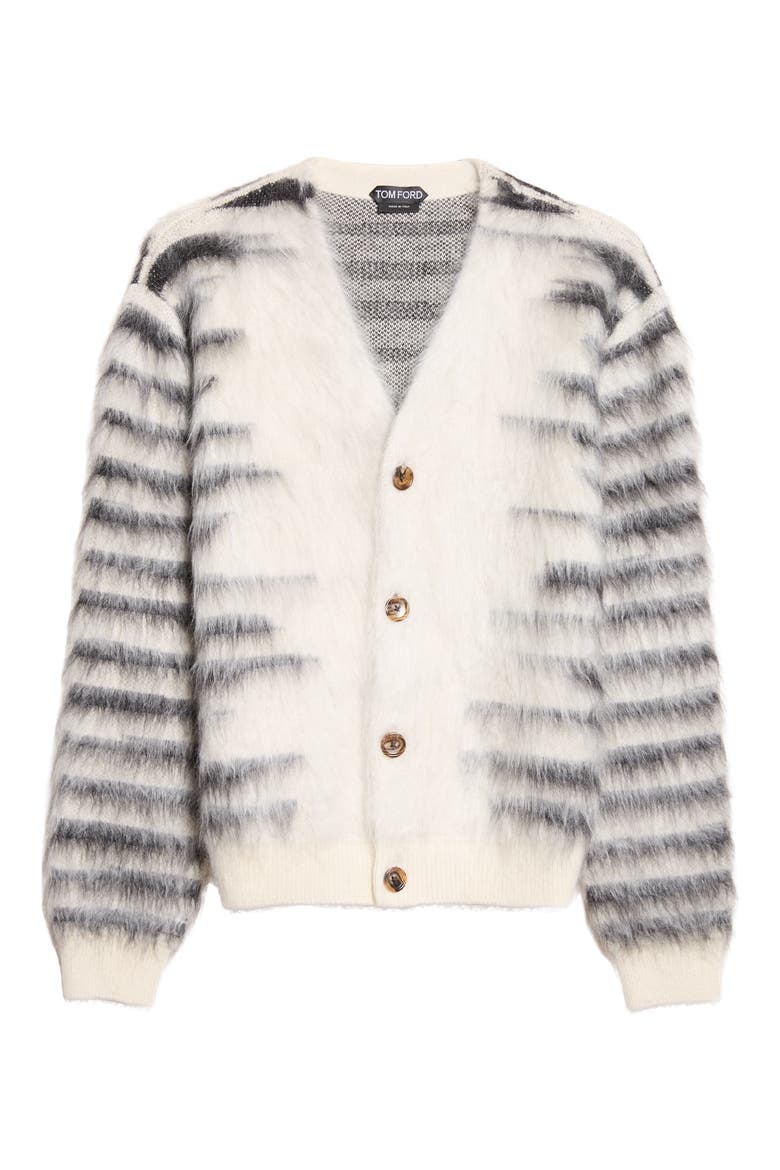 Brushed Stripe Mohair Blend Cardigan, Main, color, WHITE/ BLACK