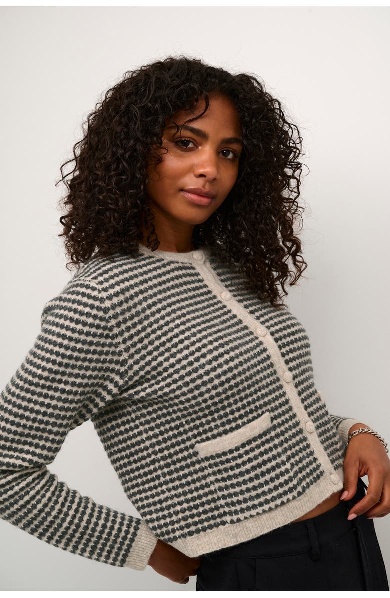 Kaffe KAellery Button Round Neck Cardigan, Alternate, color, Feather Gray/ Black