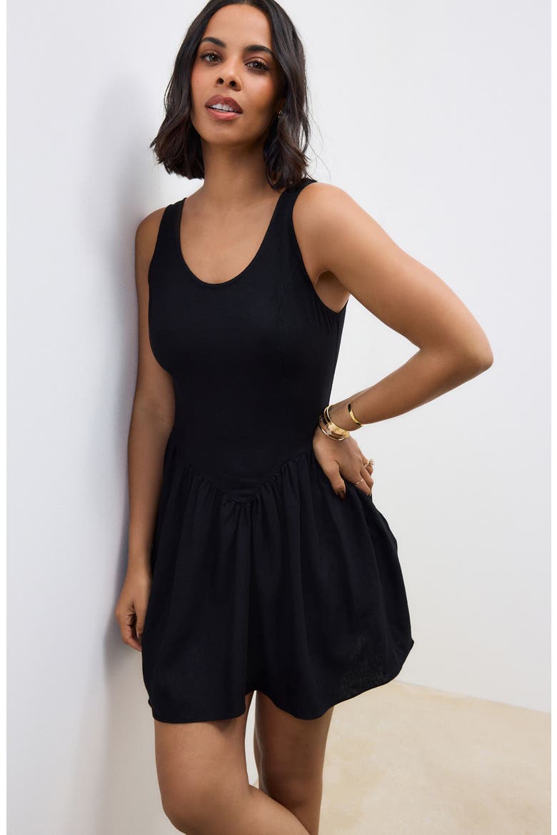 Linen Blend Sleeveless Fit & Flare Minidress, Alternate, color, BLACK