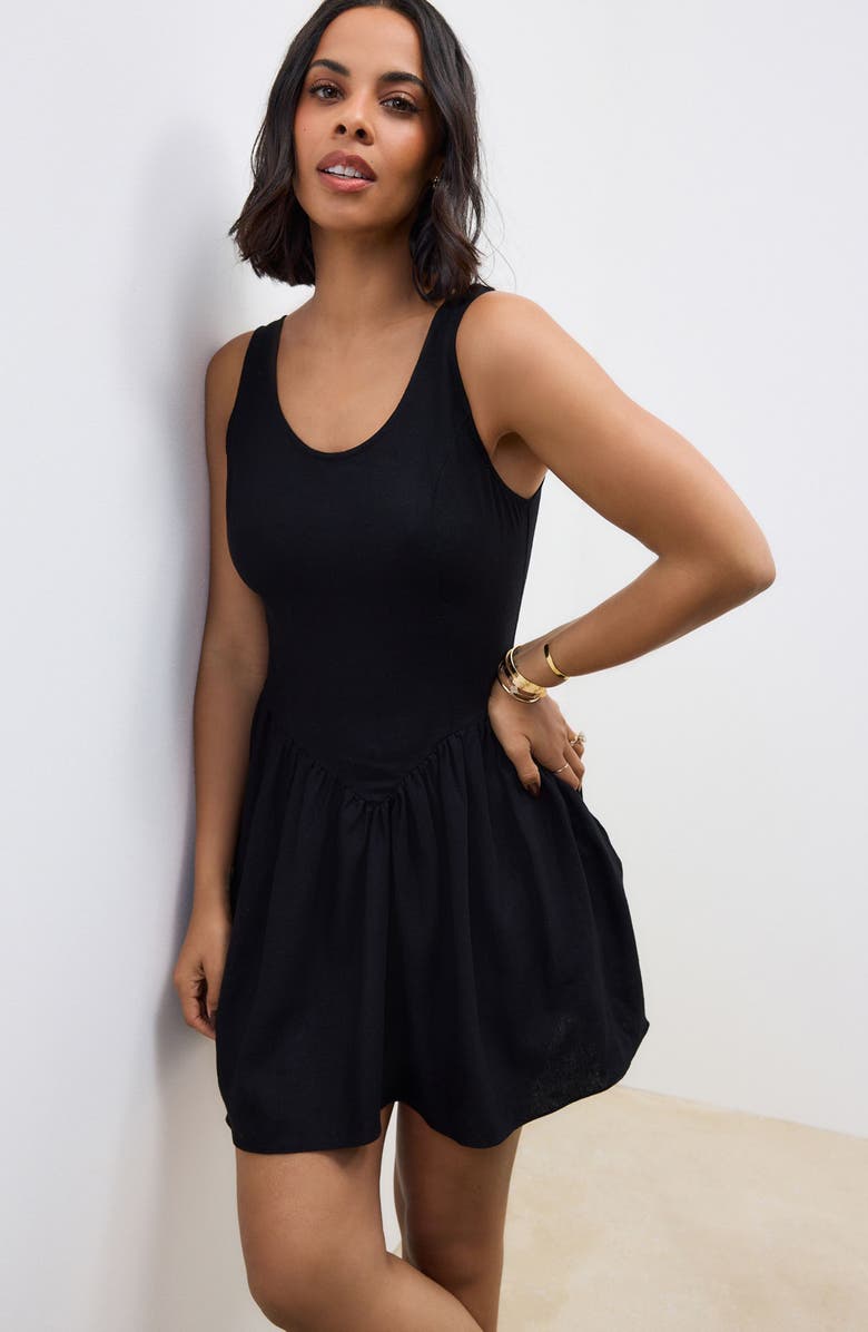 NEXT Linen Blend Sleeveless Fit & Flare Minidress, Alternate, color, Black