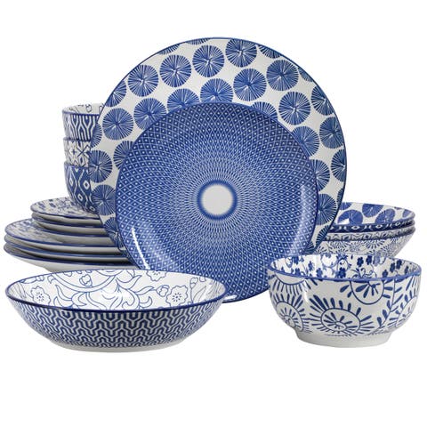 Aurora 16 Piece Assorted Porcelain Double Bowl Dinnerware Set