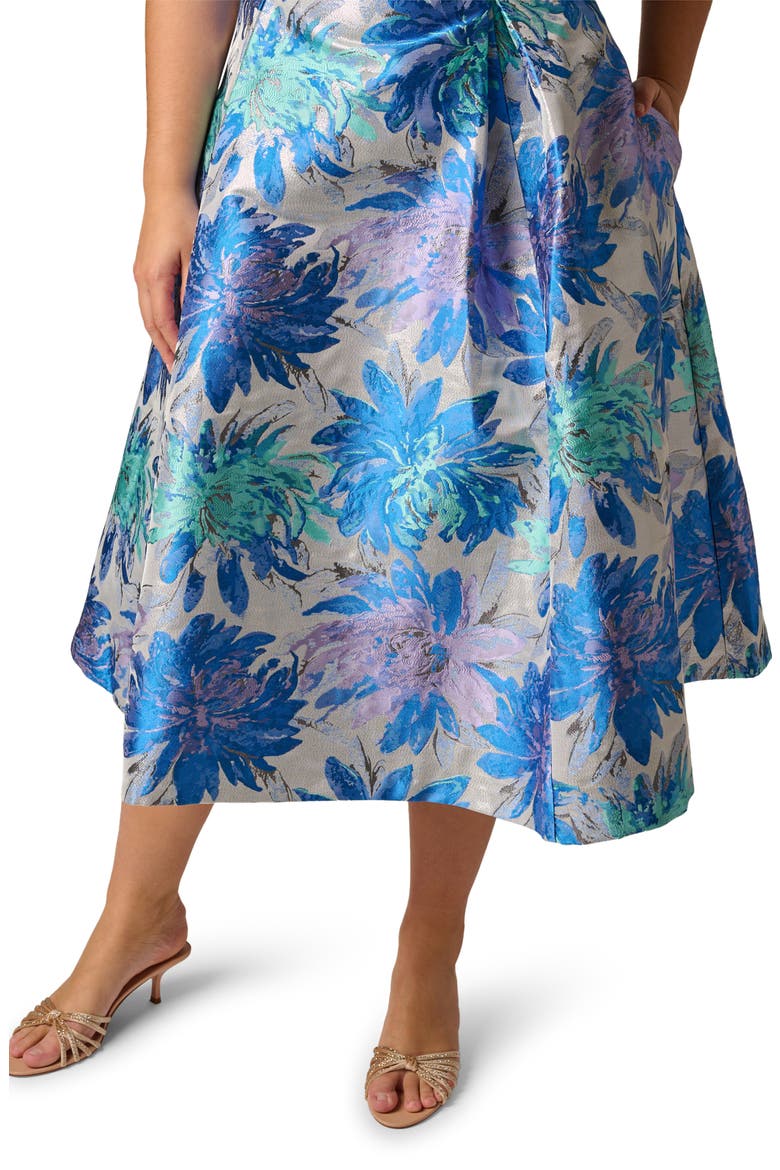 Metallic Jacquard Sleeveless Midi Dress, Alternate, color, BLUE MULTI