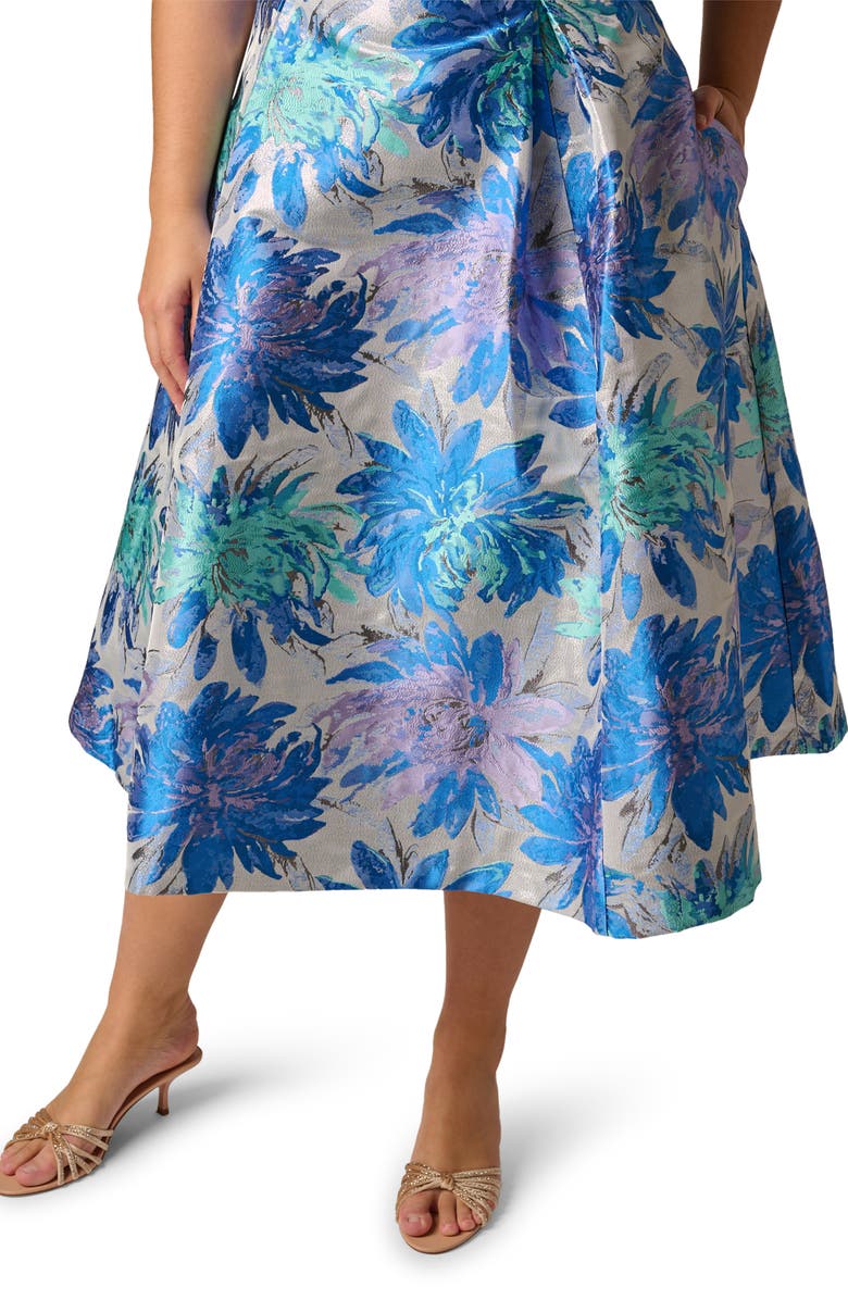 Adrianna Papell Metallic Jacquard Sleeveless Midi Dress, Alternate, color, 