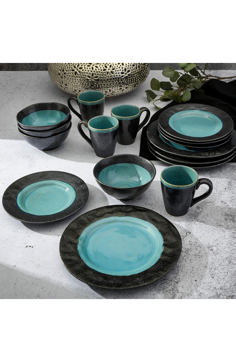Gibson Elite Dragonstone 16 Piece Stoneware Reactive Glaze Dinnerware Set, Alternate, color, Black