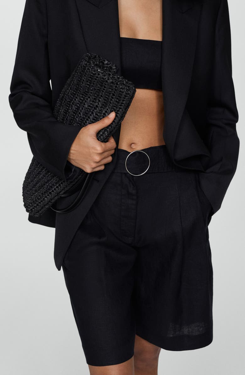 MANGO Belted Linen Bermuda Shorts, Alternate, color, 