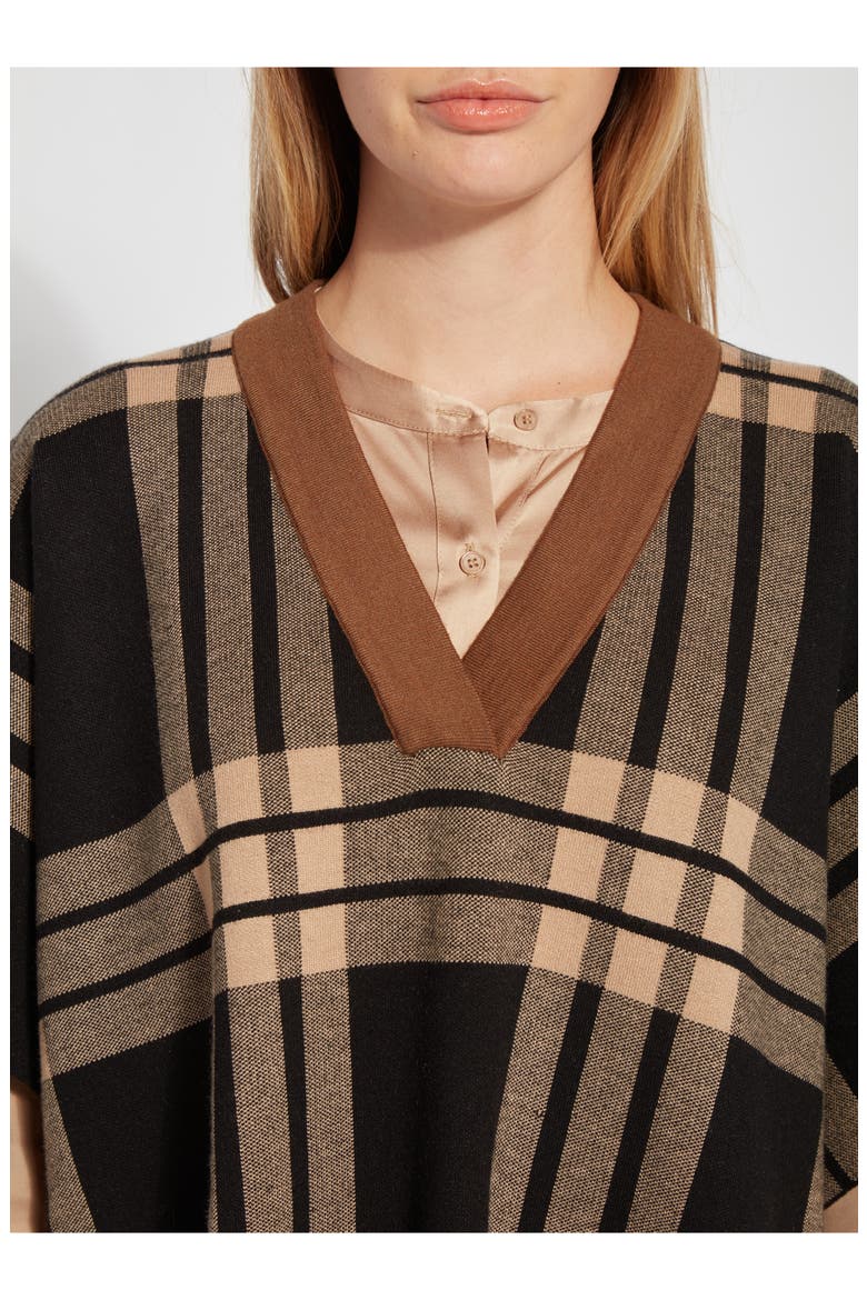 Engineered Plaid Sweater Poncho, Alternate, color, ENGINEERED PLAID BLACK