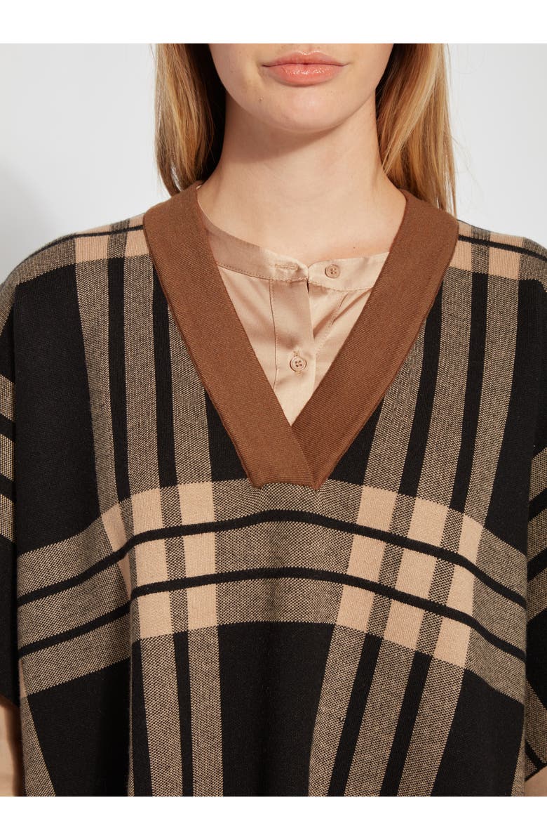 Lysse Engineered Plaid Sweater Poncho, Alternate, color, Engineered Plaid Black