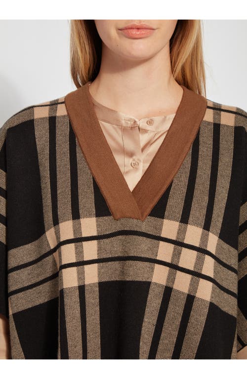 Lyssé Engineered Plaid Sweater Poncho In Engineered Plaid Black