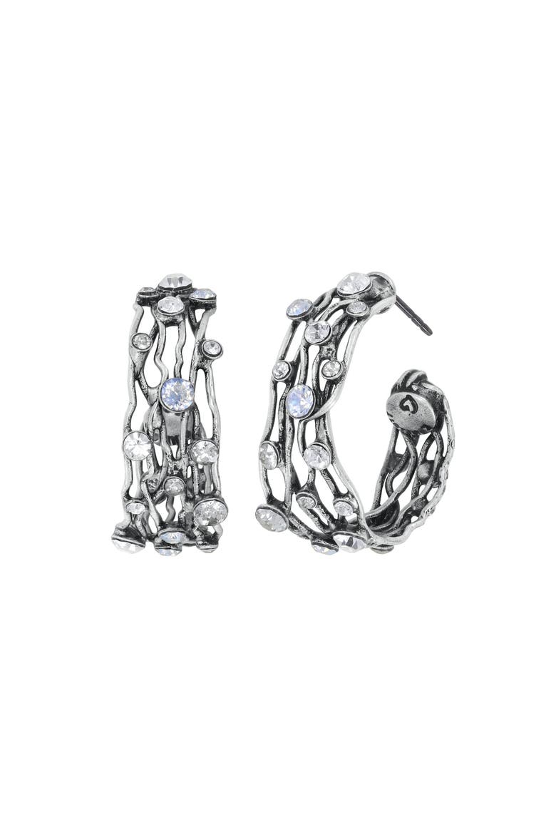 Cages Openwork Crystal Hoop Earrings, Main, color, White / Antique Silver