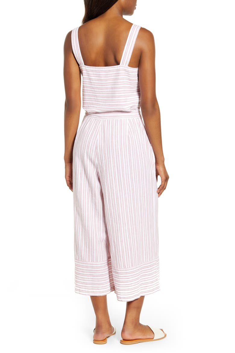 Talia Stripe Cotton & Linen Jumpsuit, Alternate, color, ROSE