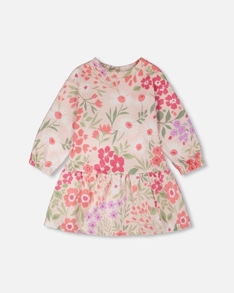French Terry Long Sleeve Printed Flowers Dress (Baby)