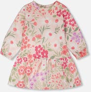 Deux par Deux French Terry Long Sleeve Printed Flowers Dress