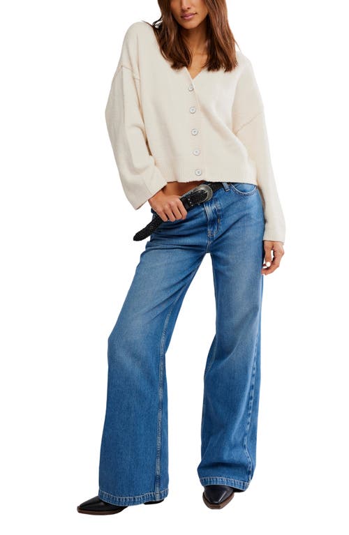 Free People Cool Of The Night V Neck Cardigan Sweater In Neutral