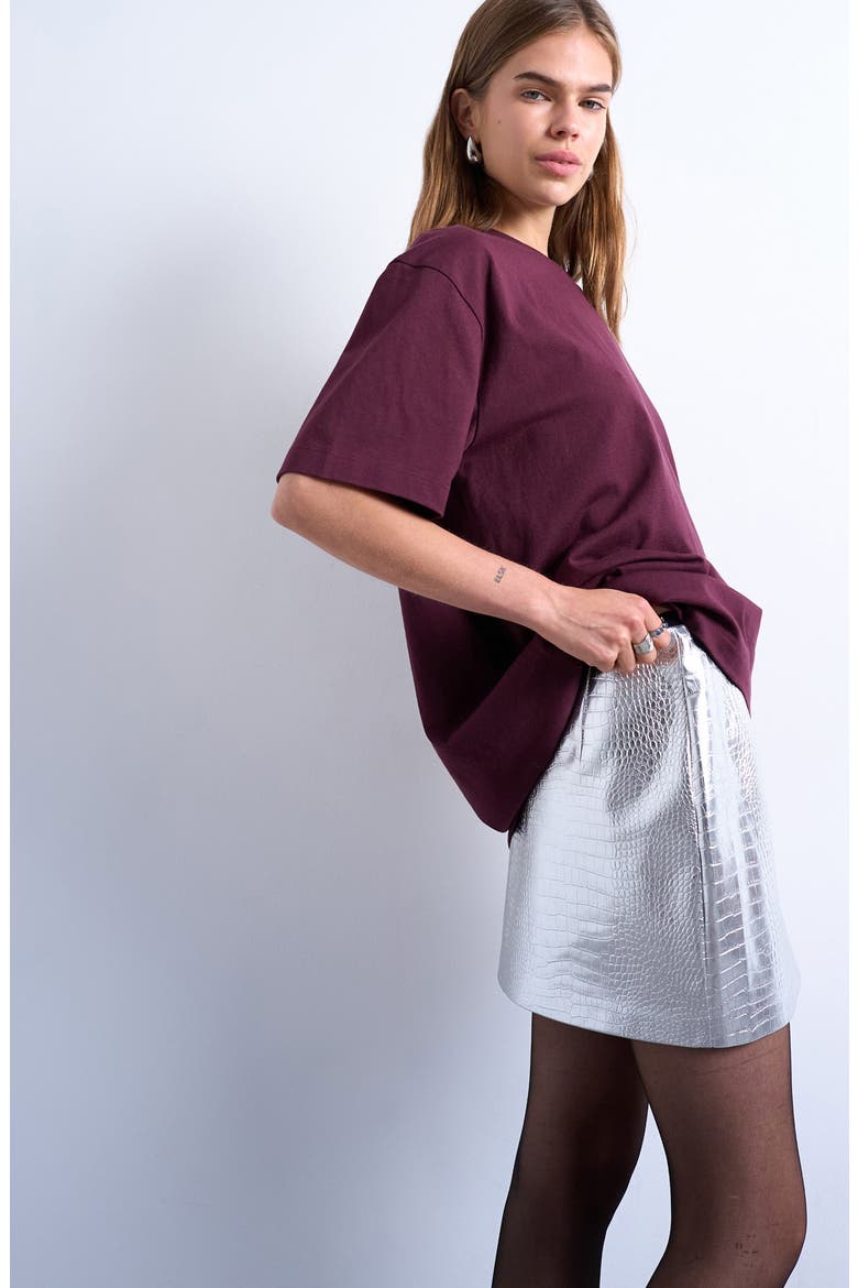Croc Embossed Metallic Faux Leather Miniskirt, Alternate, color, SILVER