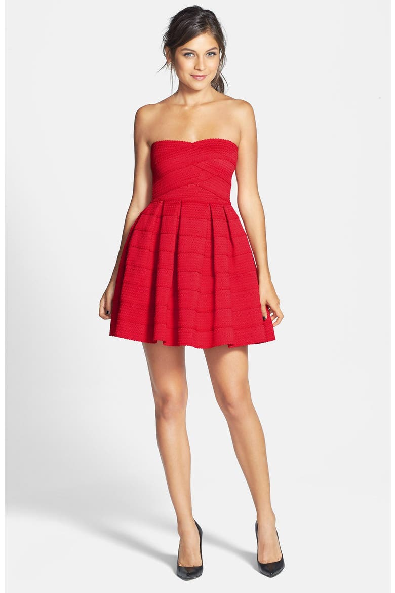 dee elle Textured Strapless Dress, Main, color, RED