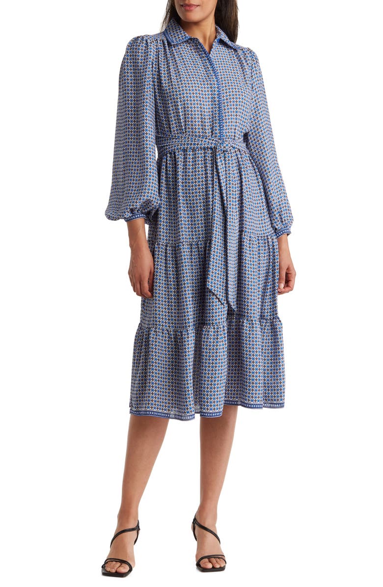MAX STUDIO Long Sleeve Tiered Midi Shirtdress, Main, color, Blue