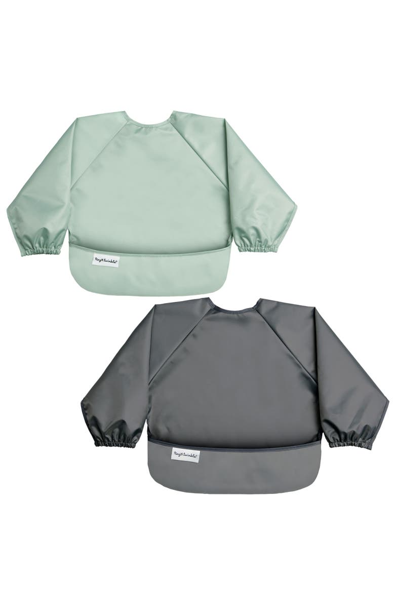 Tiny Twinkle Mess-Proof/Waterproof 2-Pack Long-Sleeve Bib, Main, color, Sage Charcoal