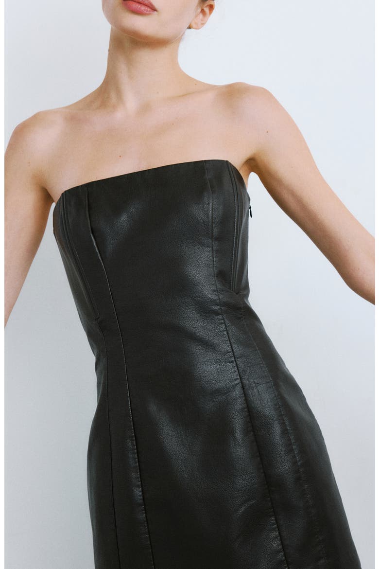 Strapless Faux Leather Minidress, Alternate, color, CHOCOLATE