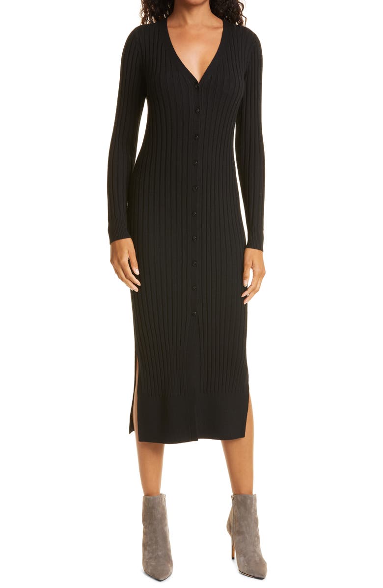 Club Monaco Ribbed Long Sleeve Wool Sweater Dress, Main, color,