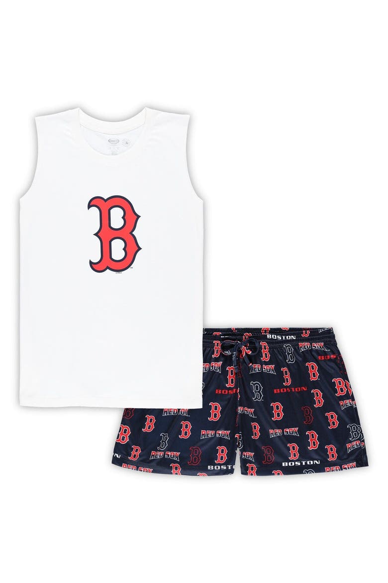 Women's Concepts Sport White/Navy Boston Red Sox Plus Size Tank Top & Shorts Sleep Set, Main, color, White