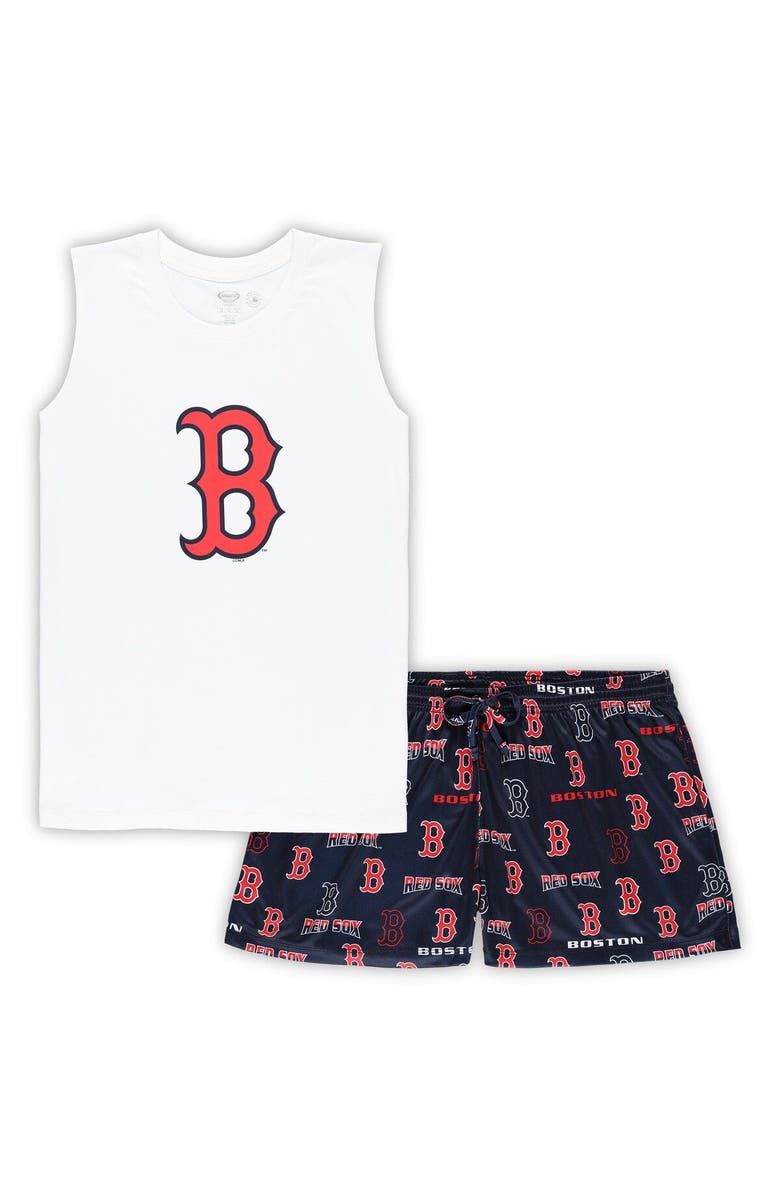 CONCEPTS SPORT Women's Concepts Sport White/Navy Boston Red Sox Plus Size Tank Top & Shorts Sleep Set, Main, color, White