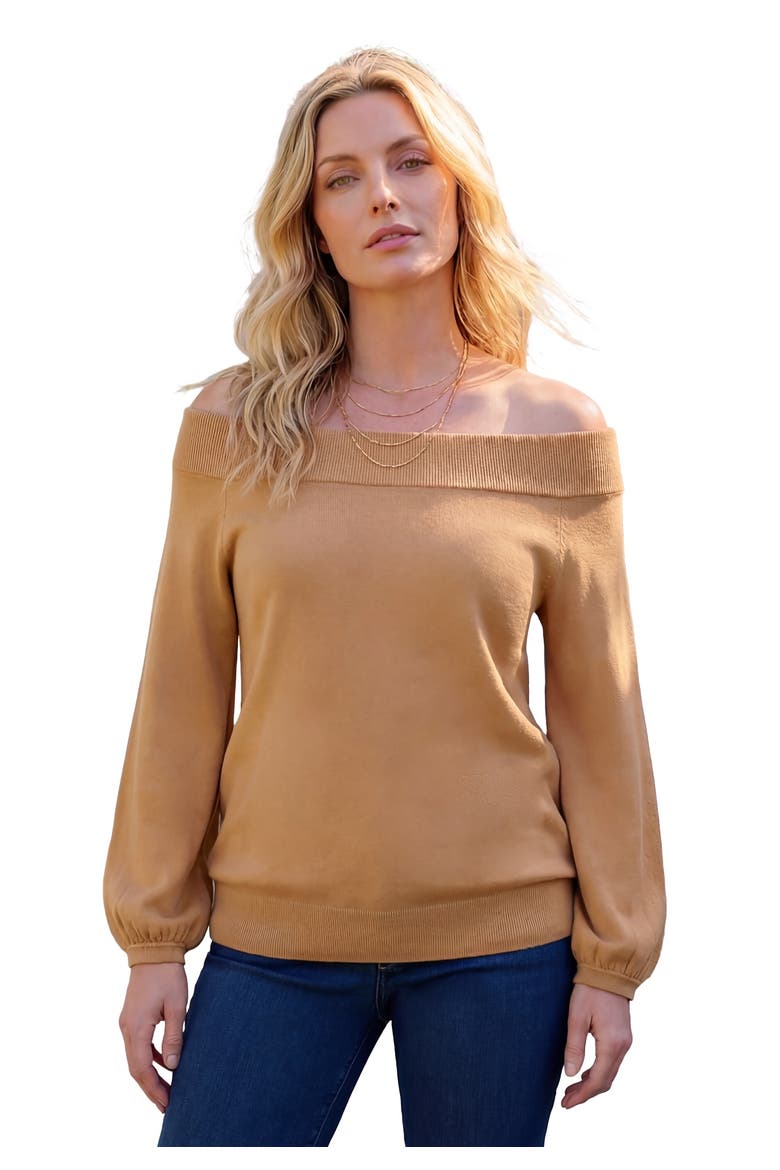 Plus Size Off The Shoulder Blouson Sleeve Sweater, Main, color, SOFT CAMEL
