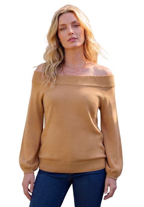 Plus Size Off The Shoulder Blouson Sleeve Sweater (plus)