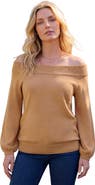 Roaman's Plus Size Off The Shoulder Blouson Sleeve Sweater