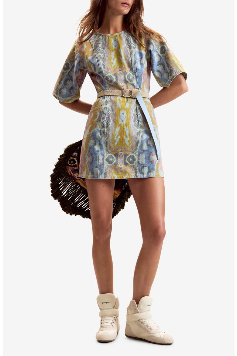 Printed Denim Minidress, Main, color, MEDIUM BLUE