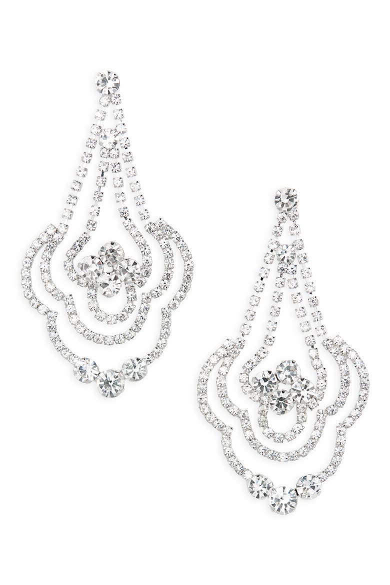 Fancy Chandelier Drop Earrings, Main, color, CLEAR - SIL TONE