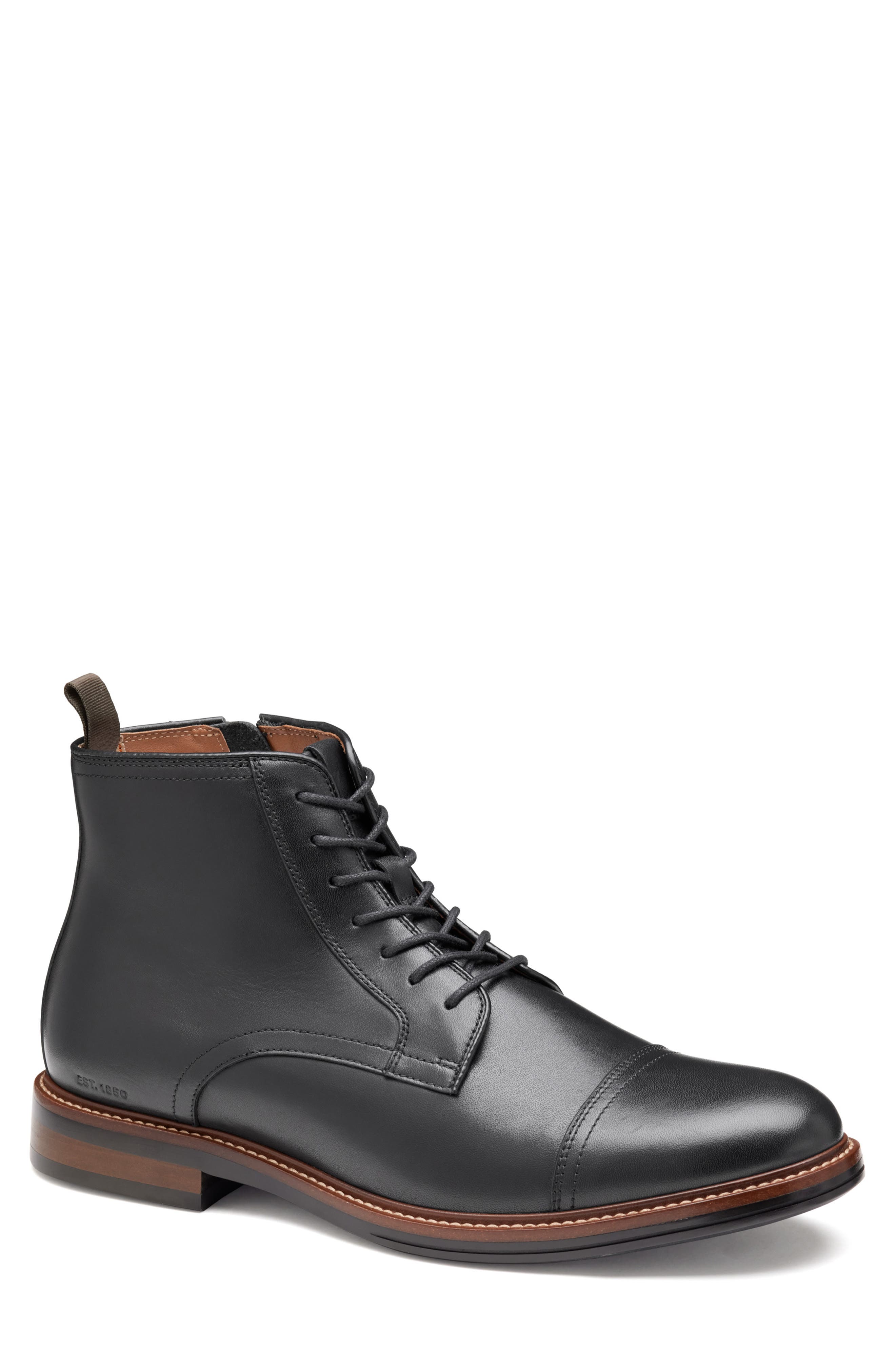 Johnston & Murphy Durham Waterproof Cap Toe Boot, Main, color, Black Waterproof Full Grain