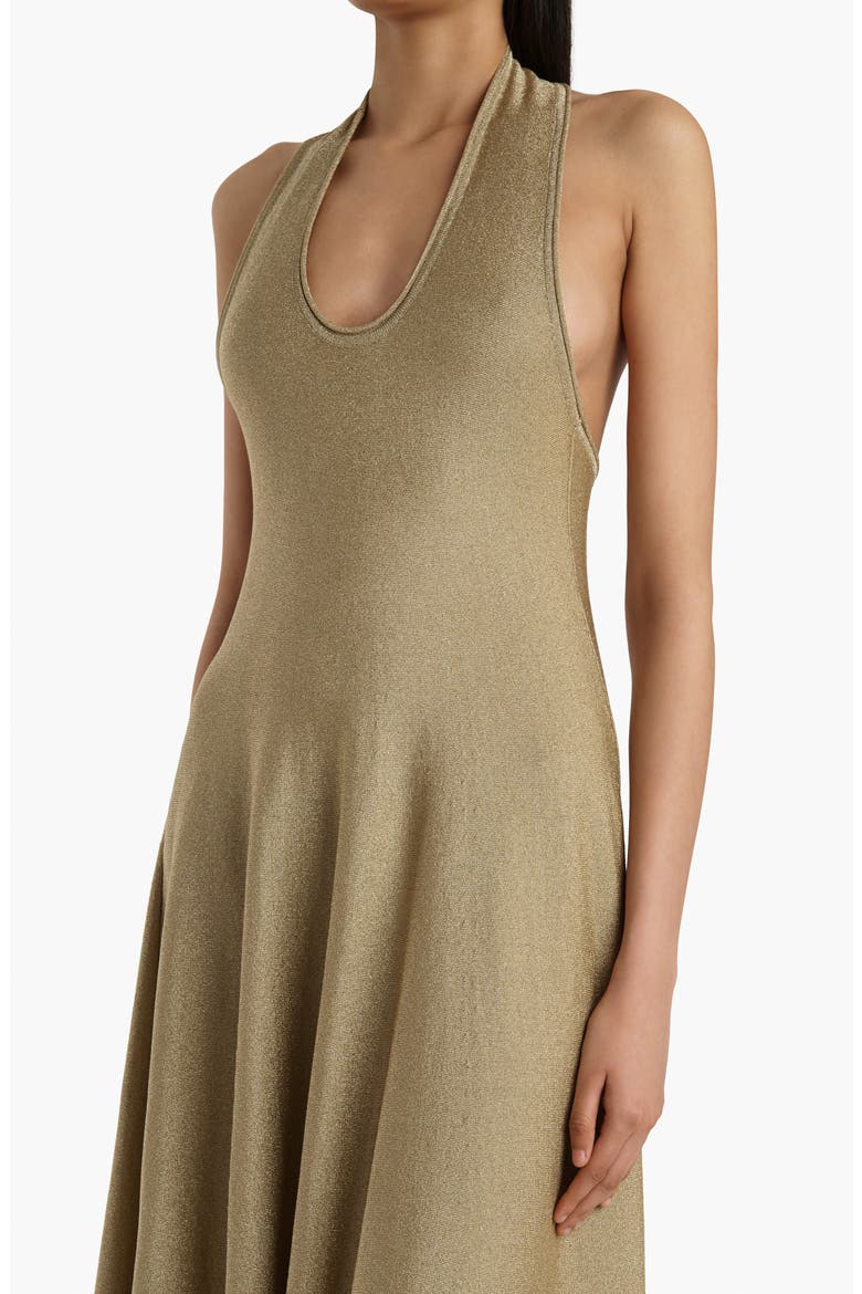 Melina Metallic Knit Halter Dress, Alternate, color, GOLD