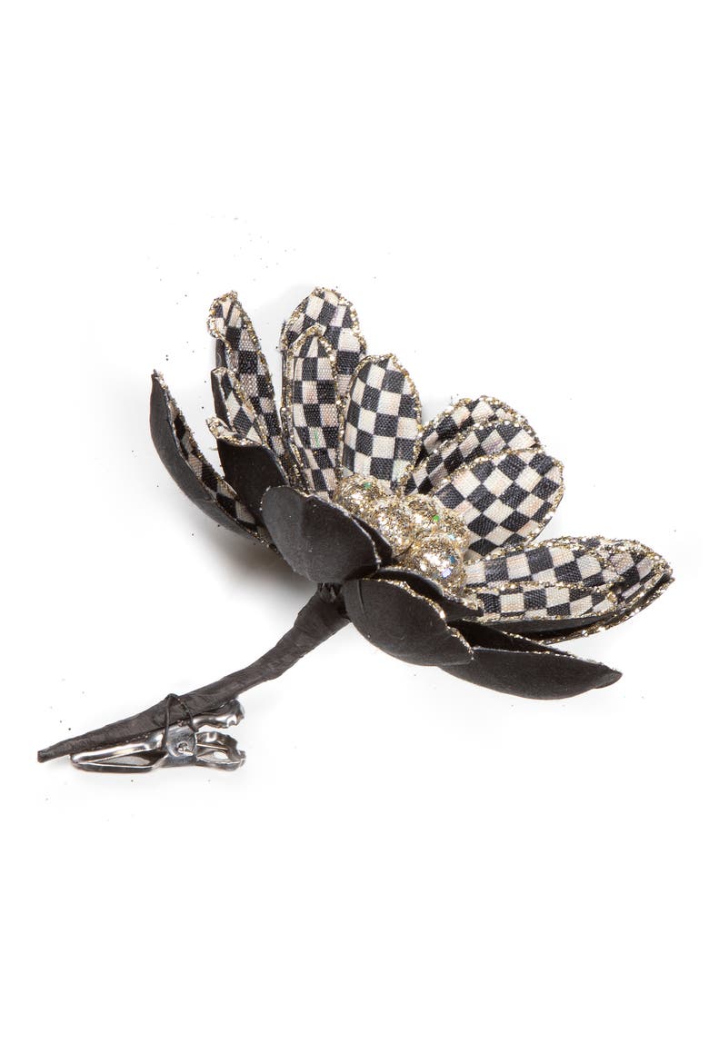 Courtly Check Flower Clip, Alternate, color, BLACK