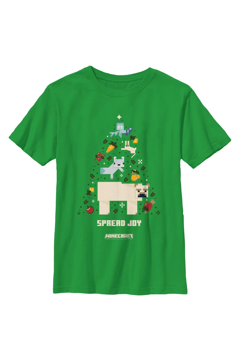 Boy's Minecraft Spread Joy Christmas Tree  Graphic T-Shirt, Main, color, Kelly Green