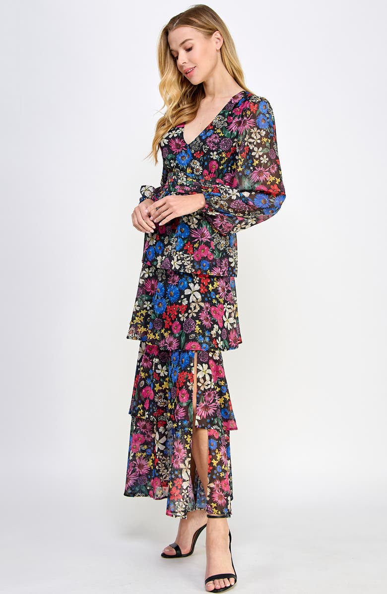 KOKO + MASON Floral Open Back Long Sleeve Maxi Dress, Alternate, color, 
